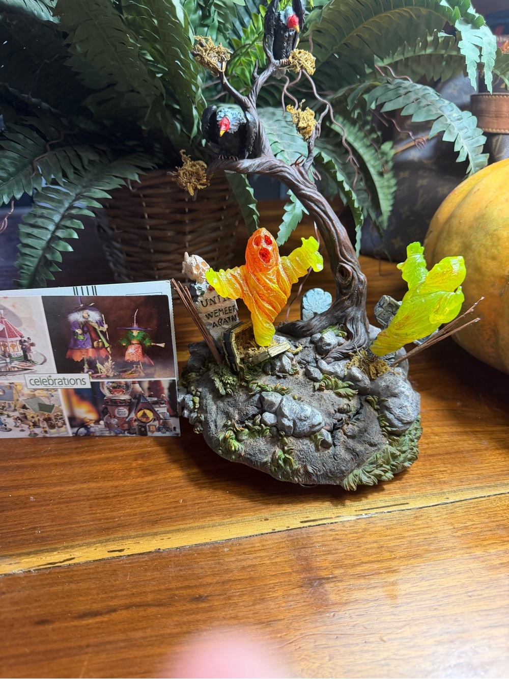 Department 56 Neon Ghost Tree Figurine in Orange & Lime Green